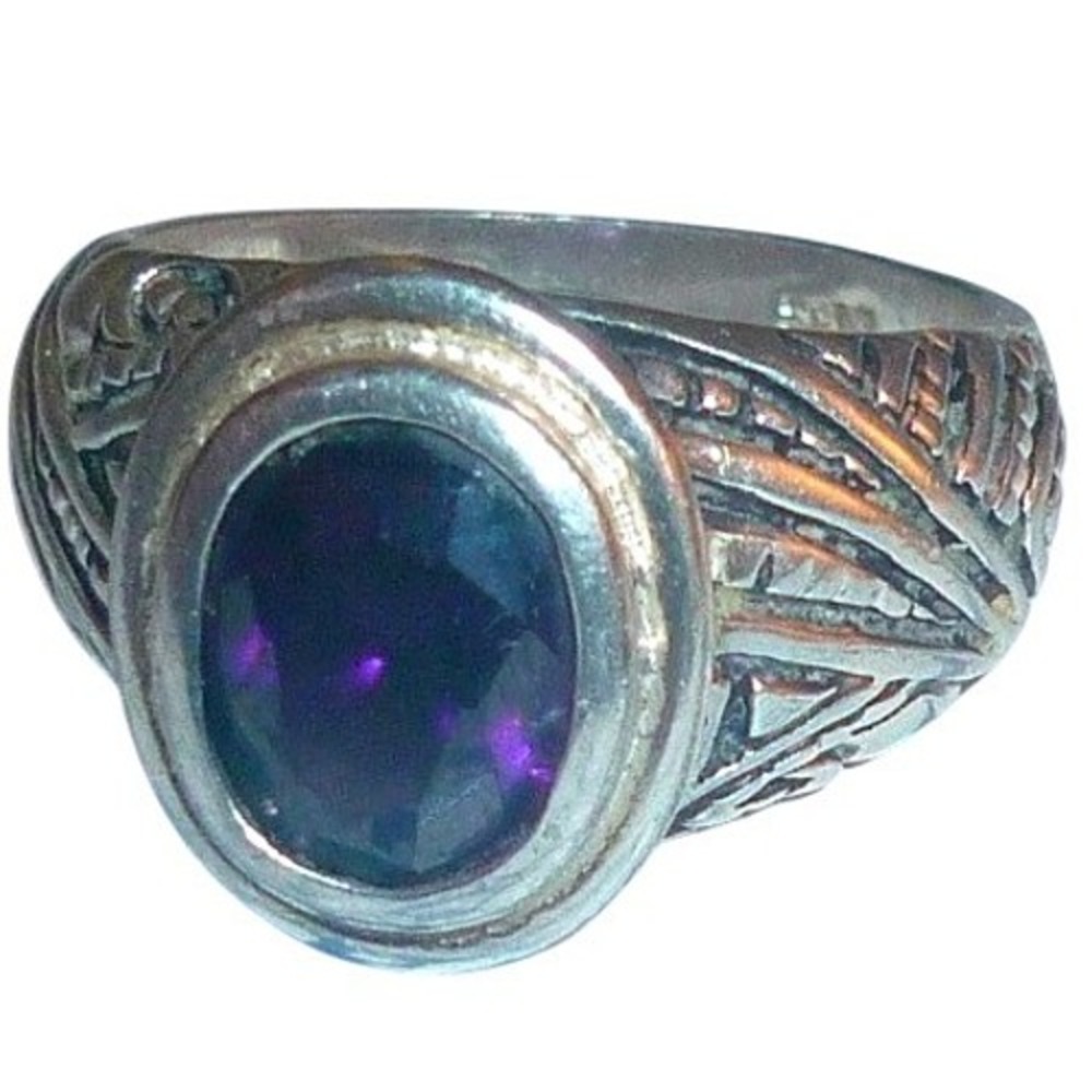 Unbranded Amethyst Style Ring Size 7.5 Purple Silver Tone Ornate Scrollwork